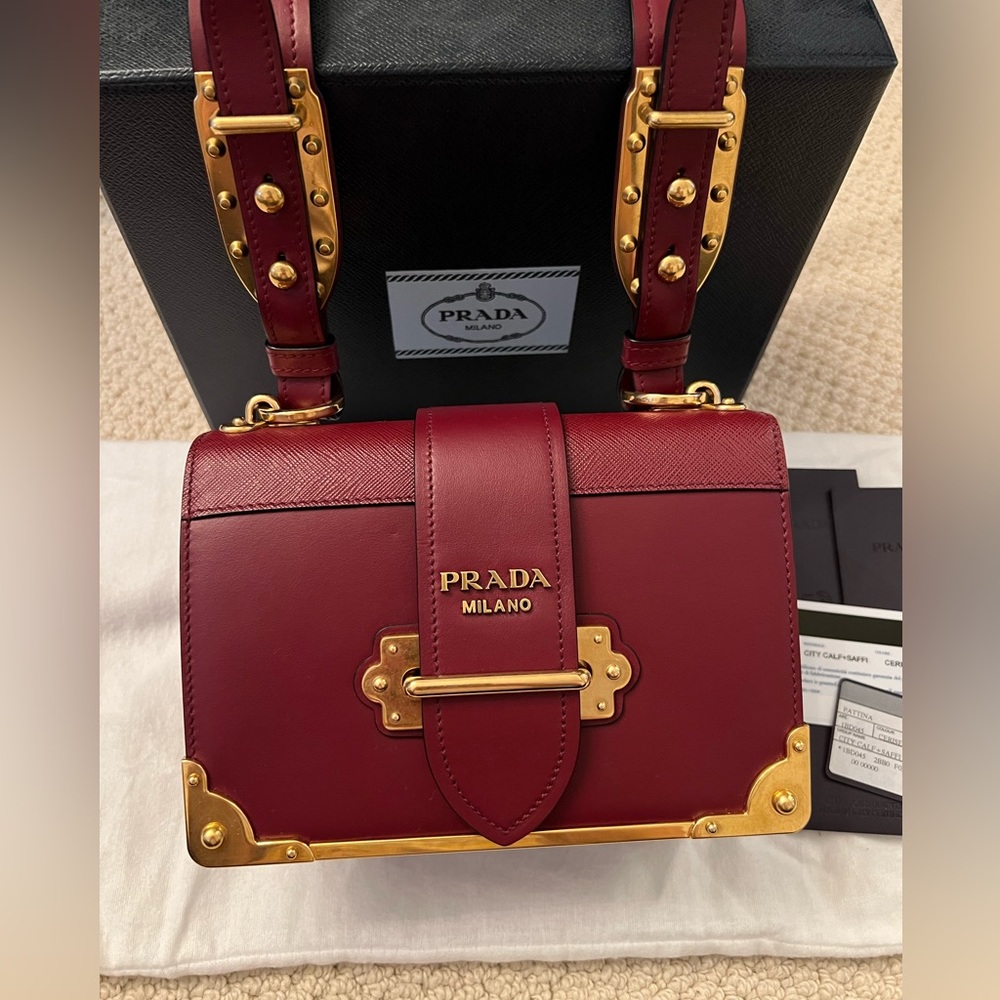 NWT Prada Saffiano Leather Cahier Shoulder Bag *Rare Cerise-Deep Wine Color*
